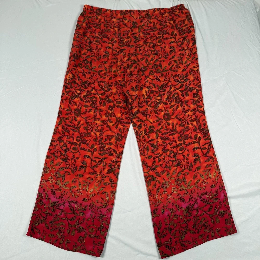 Sigrid Olsen Large Pants Silk Floral Wide Leg Resort Cruise Vacation Boho Ombre - Picture 2 of 10